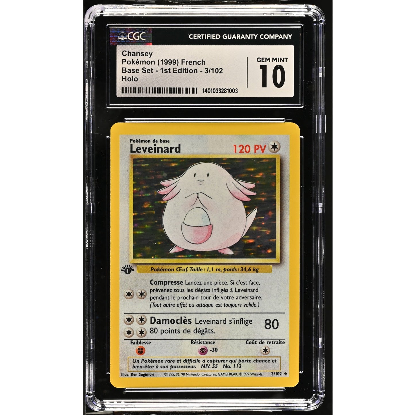 CGC 10 GEM MINT Chansey (Leveinard) 1st Edition 3/102 French Base Holo (PSA/BGS)