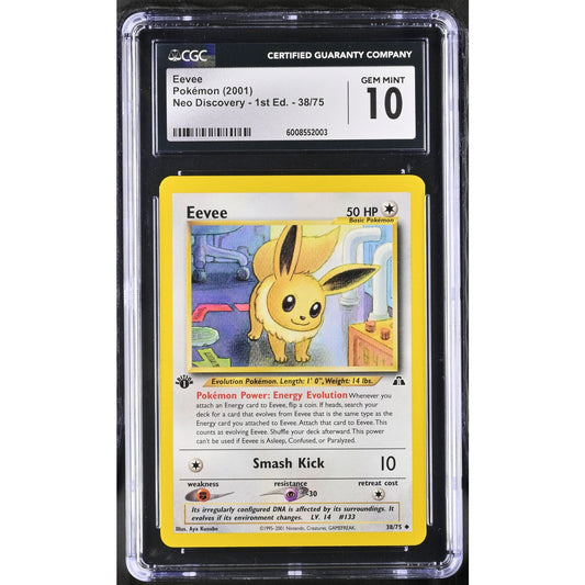 CGC 10 GEM MINT Eevee 1st Edition 38/75 Pokémon Neo Discovery Non Holo (PSA/BGS)