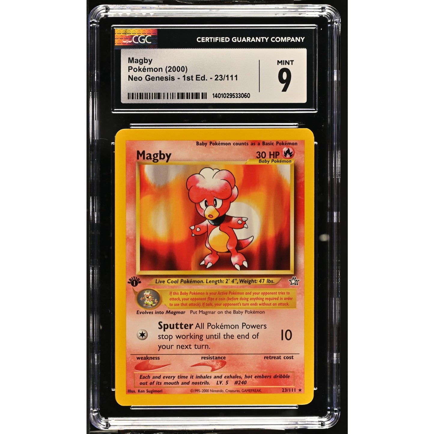 CGC 9 MINT Magby 1st Edition 23/111 Pokemon Neo Genesis Rare (PSA/BGS)