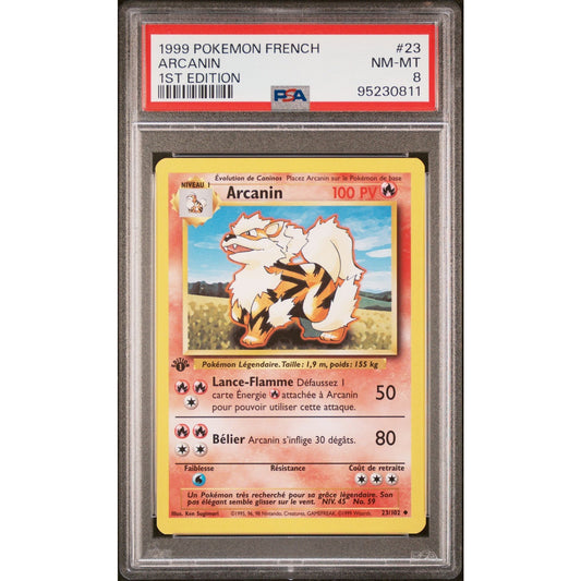 PSA 8 NM-MT Arcanine (Arcanin) 1st Edition 23/102 French Base Uncommon (CGC/BGS)