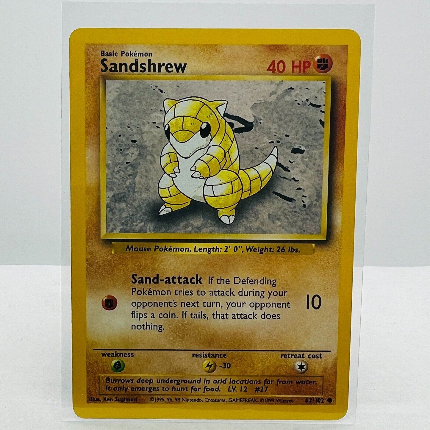 Pokémon Sandshrew 62/102 Base Set Unlimited Pokemon 1999 WOTC Common Card LP-NM