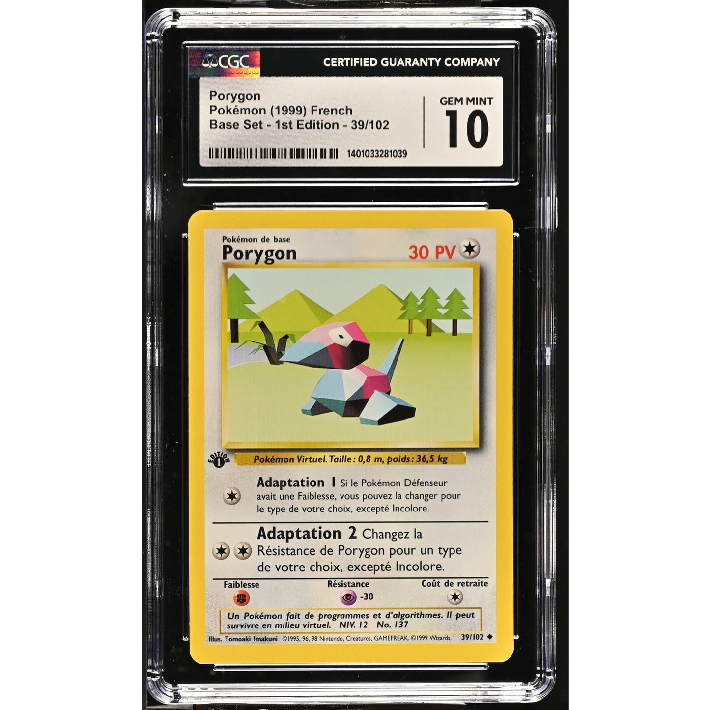 CGC 10 GEM MINT Porygon 1st Edition 39/102 French Base Set Uncommon (PSA/BGS)