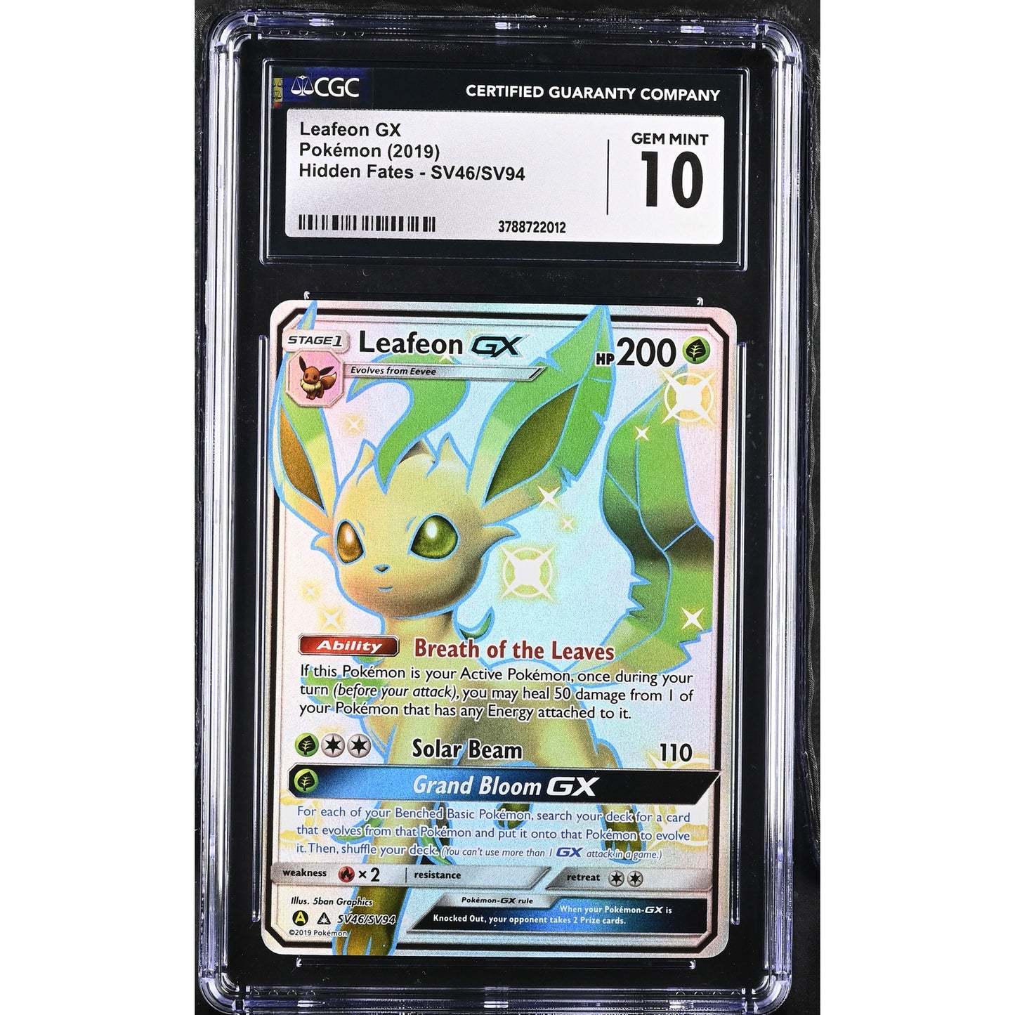 CGC 10 GEM MINT Leafeon GX SV46/SV96 Pokemon Hidden Fates Shiny (PSA/BGS)