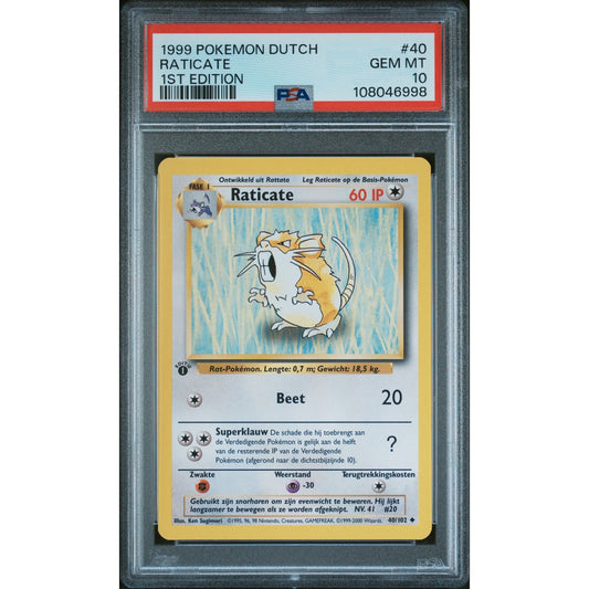 PSA 10 GEM MINT Raticate 1st Edition 40/102 Pokémon Dutch Base Set (CGC/BGS)
