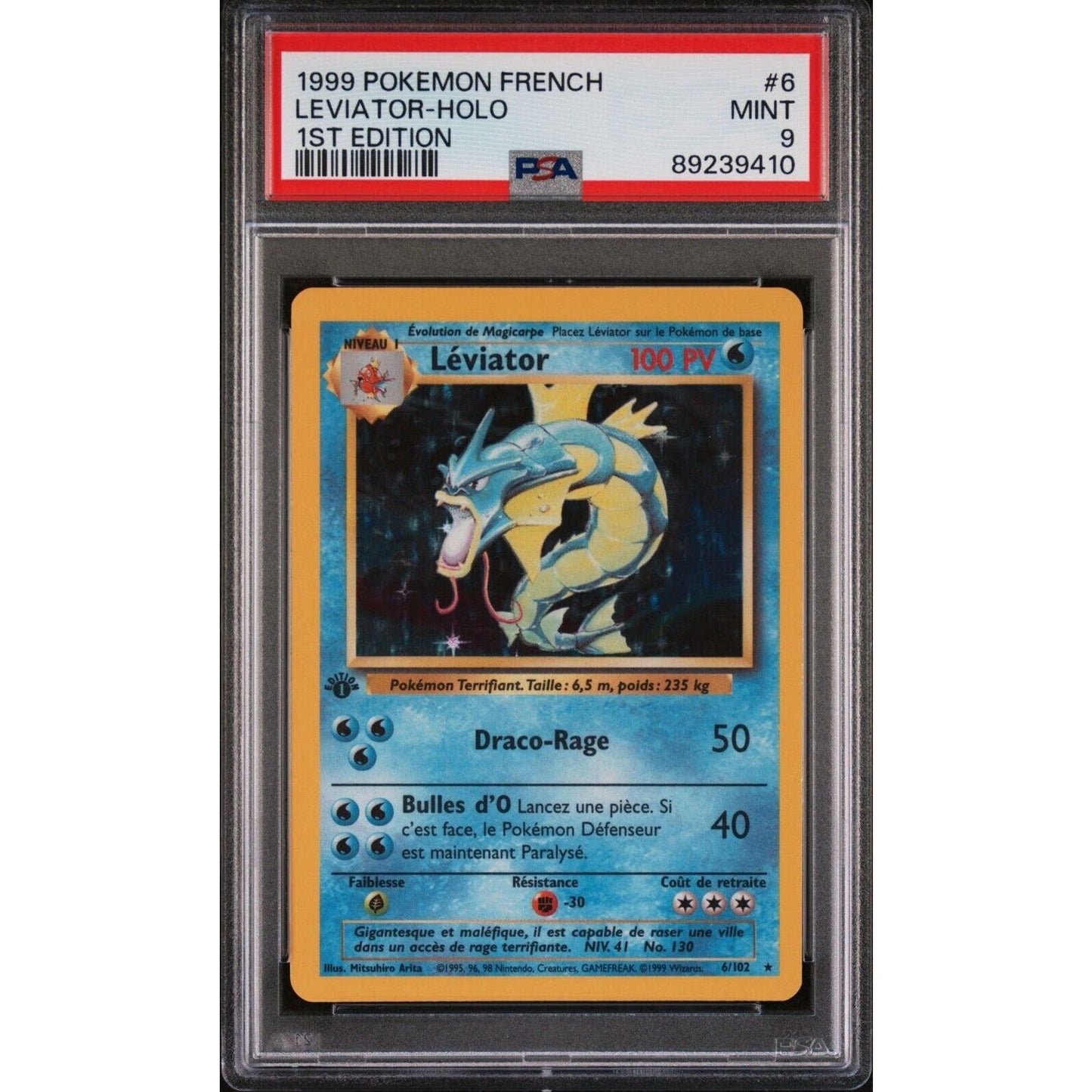 PSA 9 MINT Gyarados (Leviator) 1st Edition 6/102 French Base Set Holo (CGC/BGS)