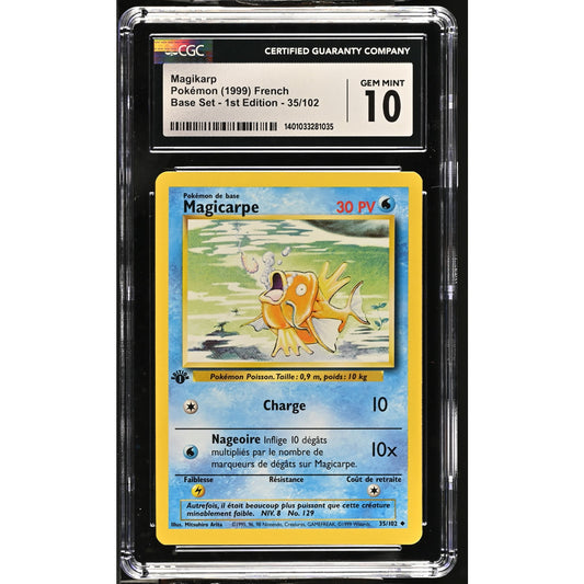 CGC 10 GEM MINT Magikarp (Magicarpe) 1st Edition 35/102 French Base (PSA/BGS)