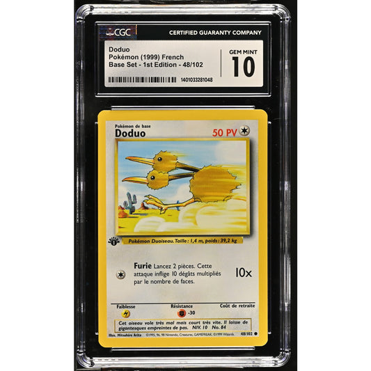 CGC 10 GEM MINT Doduo 1st Edition 48/102 French Base Set Common (PSA/BGS)