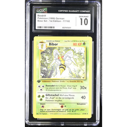 CGC 10 GEM MINT Beedrill Bibor 1st Edition 17/102 German Base Set Rare (PSA/BGS)