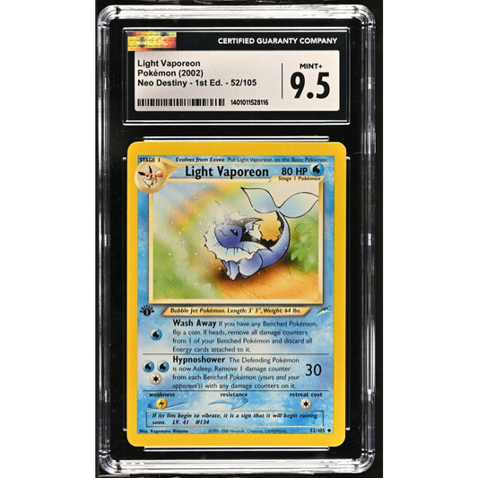 CGC 9.5 MINT+ Light Vaporeon 1st Edition 52/105 Pokémon Neo Destiny (PSA/BGS)