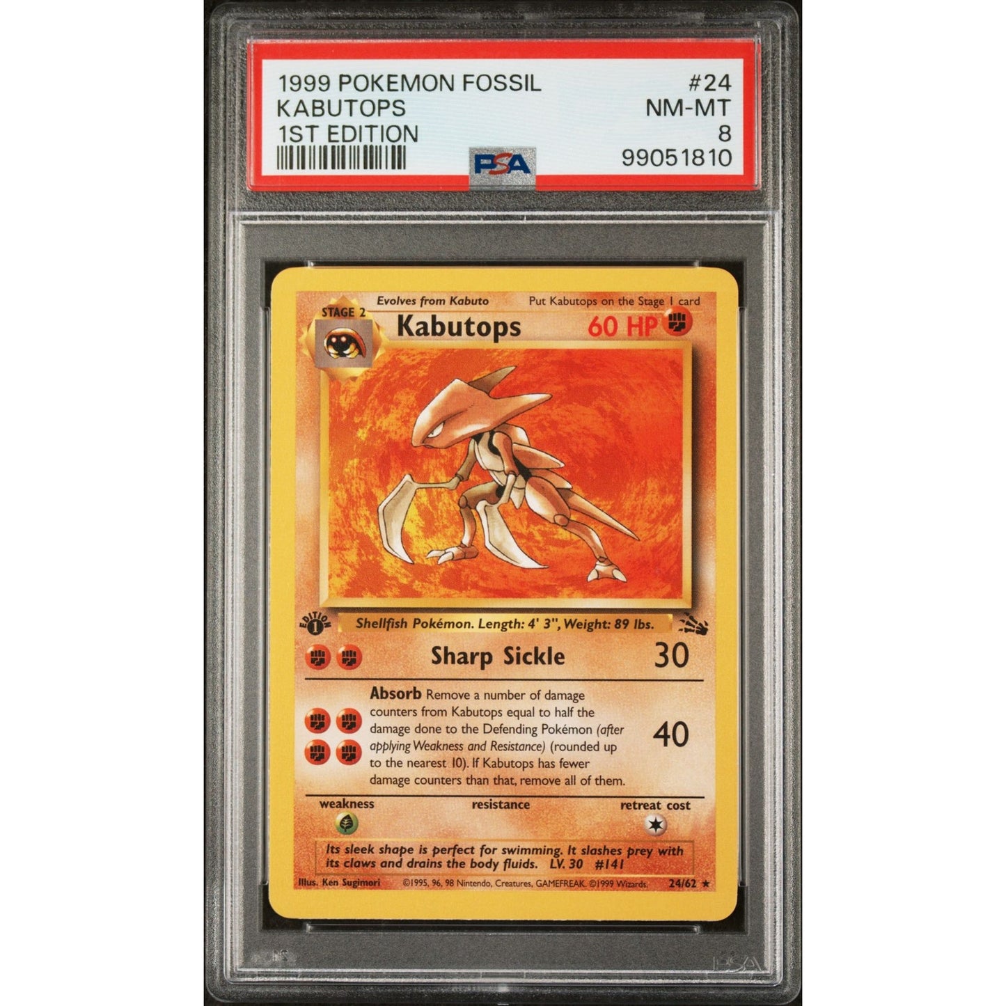 PSA 8 NEAR MINT-MT Kabutops 1st Edition 24/64 Pokémon Fossil Non Holo (CGC/BGS)