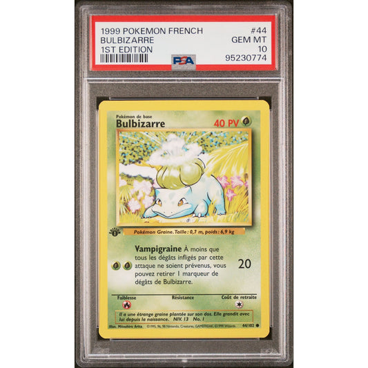 PSA 10 GEM MINT Bulbasaur (Bulbizarre) 1st Edition 44/102 French Base (CGC/BGS)