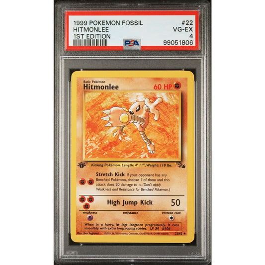 PSA 4 VERY GOOD-EX Hitmonlee 1st Edition 22/64 Pokémon Fossil Non Holo (CGC/BGS)