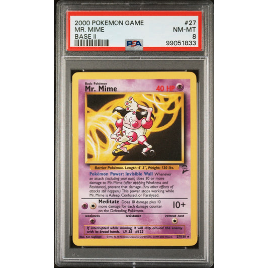 PSA 8 NEAR MINT-MINT Mr. Mime 27/130 Pokémon Base Set II 2 Non Holo (CGC/BGS)