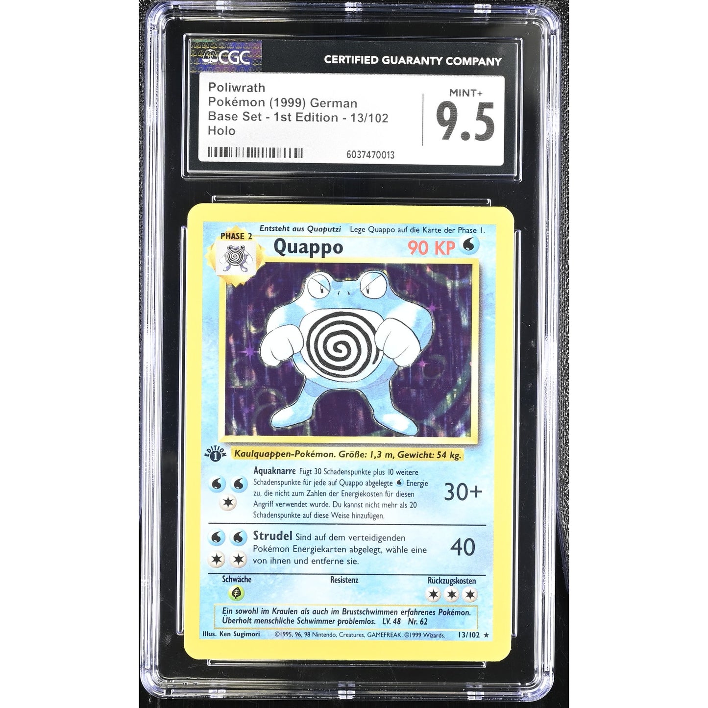 CGC 9.5 MINT+ Poliwrath Quappo 1st Edition 13/102 German Base Set Holo (PSA/BGS)