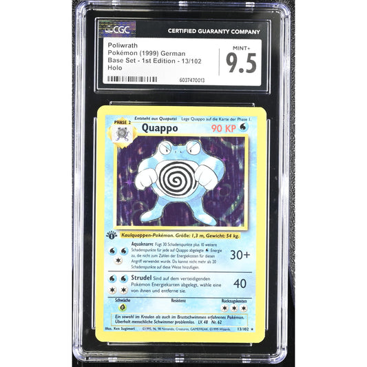 CGC 9.5 MINT+ Poliwrath Quappo 1st Edition 13/102 German Base Set Holo (PSA/BGS)