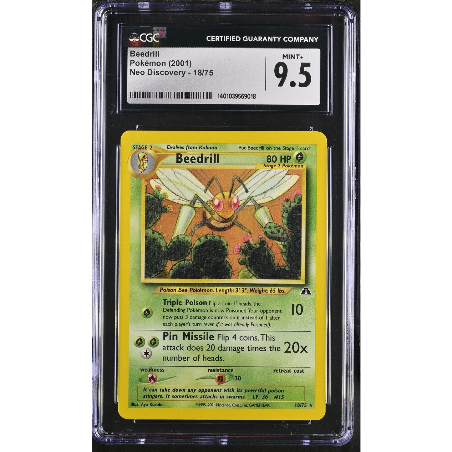 CGC 9.5 MINT+ Beedrill 18/75 Pokémon Neo Discovery Unlimited Non Holo (PSA/BGS)