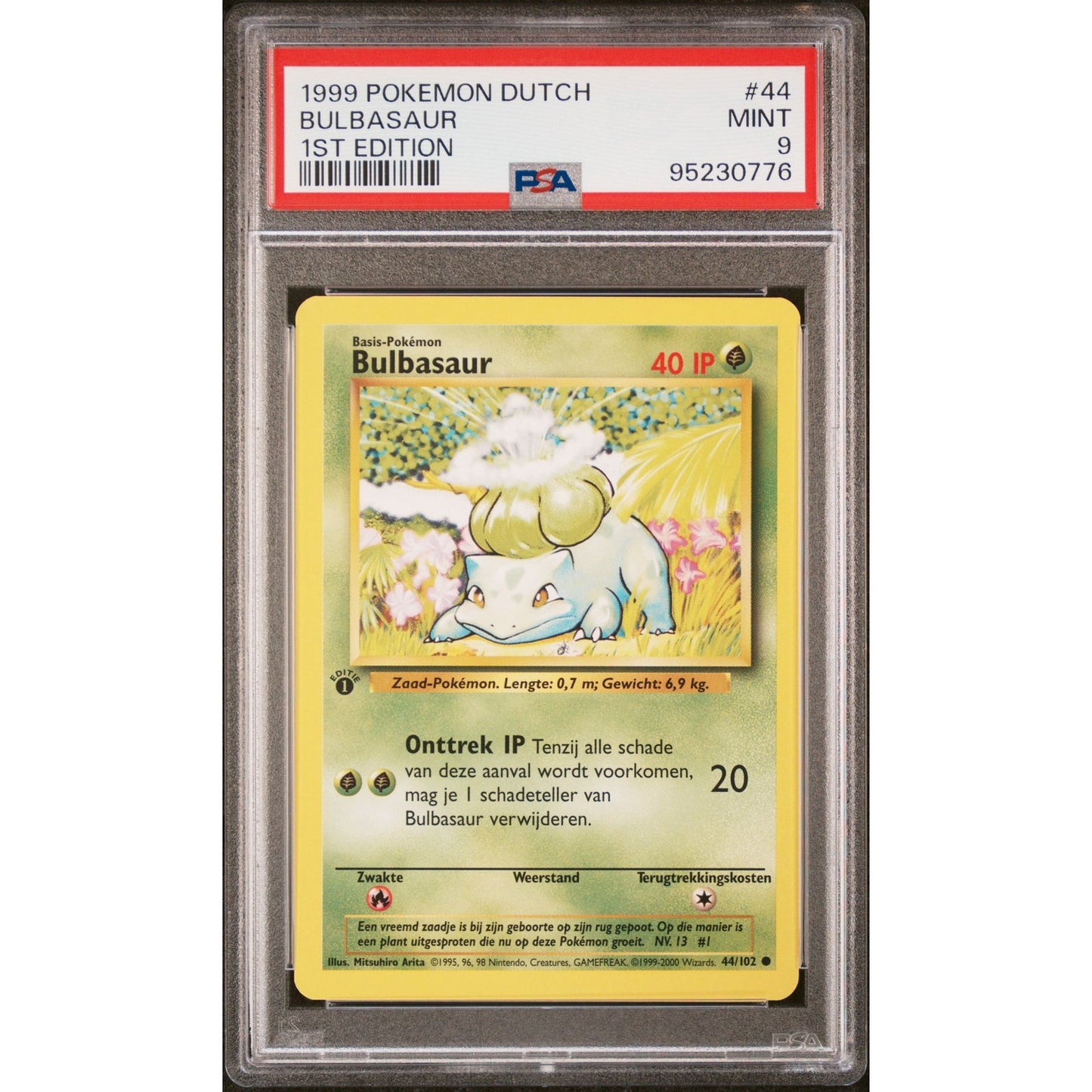 PSA 9 MINT Bulbasaur 1st Edition 44/102 Pokemon Dutch Base Set (CGC/BGS)