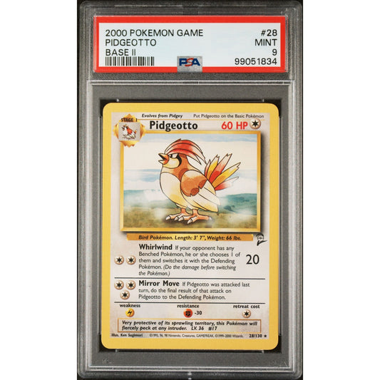 PSA 9 MINT Pidgeotto 28/130 Pokémon 2000 Base Set II 2 Non Holo Rare (CGC/BGS)