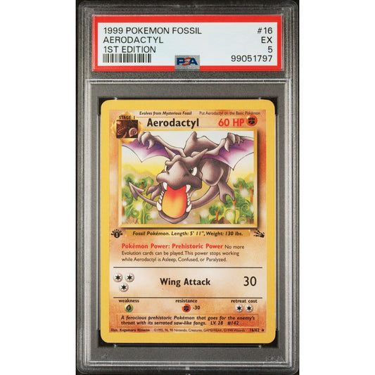 PSA 5 EXCELLENT Hitmonlee 1st Edition 16/64 Pokémon Fossil Non Holo (CGC/BGS)