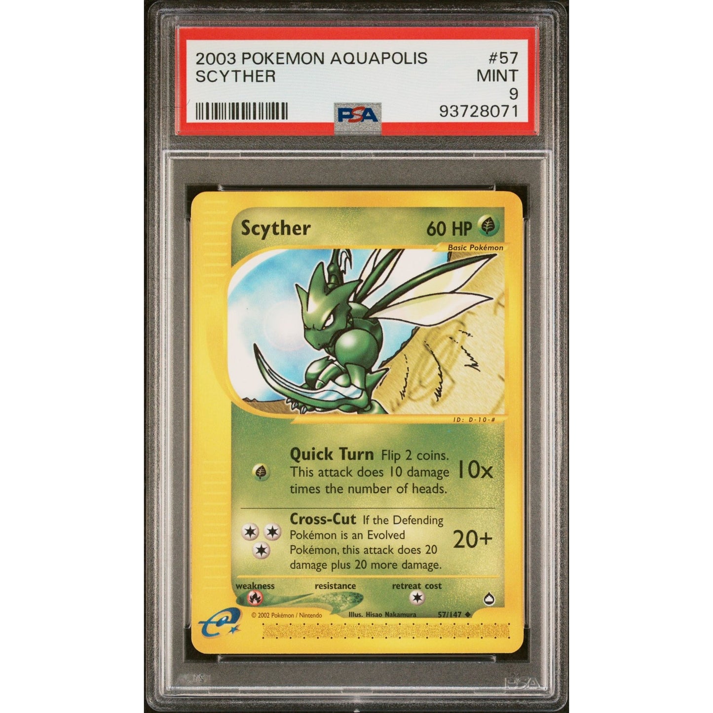 PSA 9 MINT Scyther 57/147 Pokémon Aquapolis Uncommon Non Holo Card (CGC/BGS)