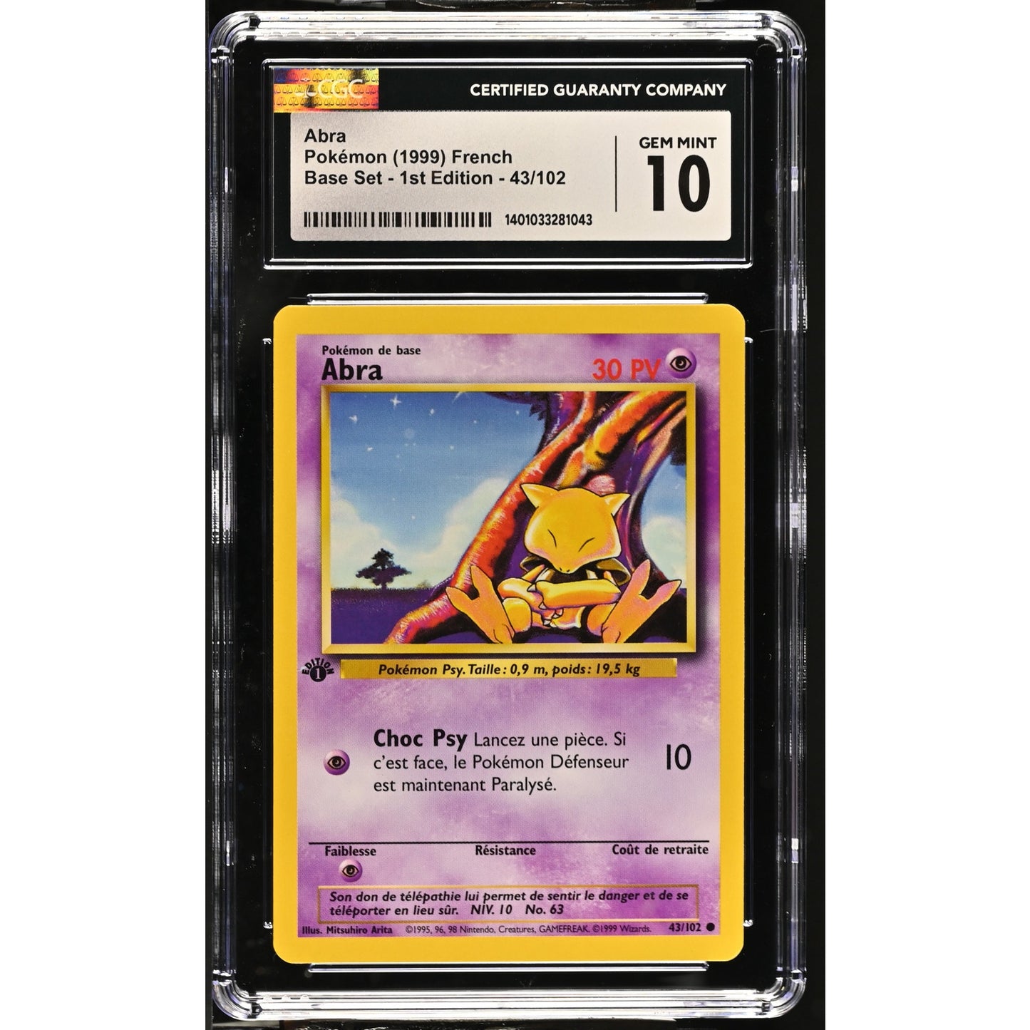 CGC 10 GEM MINT Abra 1st Edition 43/102 French Base Set Uncommon (PSA/BGS)