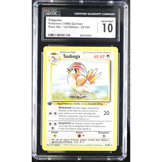 CGC 10 GEM MINT Pidgeotto 1st Edition 22/102 German Base Set Rare (PSA/BGS)