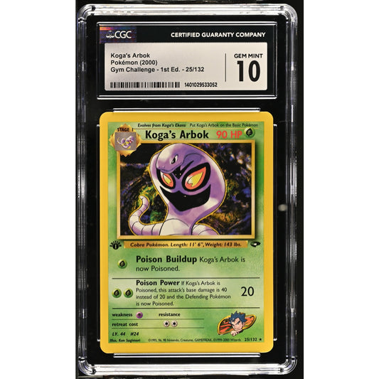 CGC 10 GEM MINT Koga's Arbok 1st Edition 25/132 Pokemon Gym Challenge (PSA/BGS)