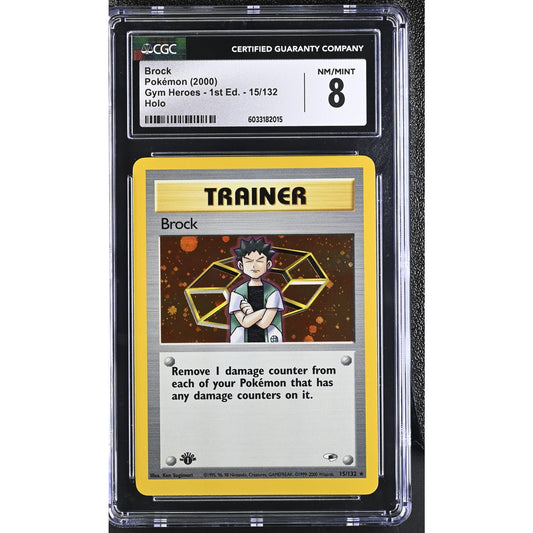 CGC 8 NM/MINT Brock 1st Edition 15/111 Gym Heroes Trainer Holo Rare (PSA/BGS)