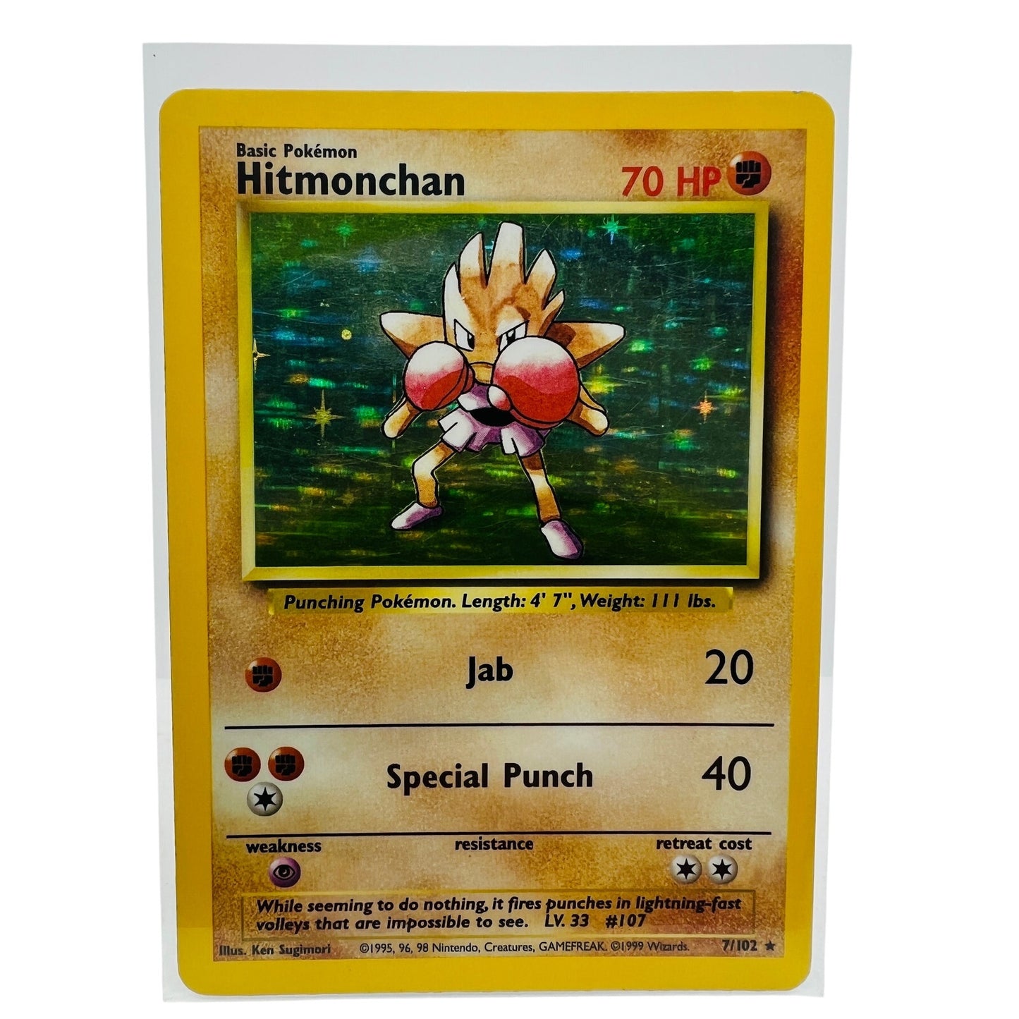 Pokémon Hitmonchan 7/102 Base Set Unlimited Pokemon 1999 Holo Foil Card PL-LP