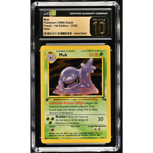 CGC 10 PRISTINE Muk 1st Edition 13/62 Pokémon Dutch Fossil Holo (PSA/BGS) Pop 1