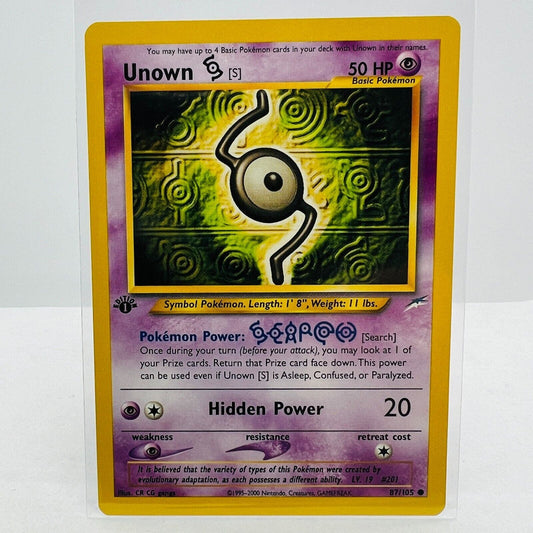 Pokémon Unown S 1st Edition 87/105 Neo Destiny WOTC Pokemon Common Card NM-MT