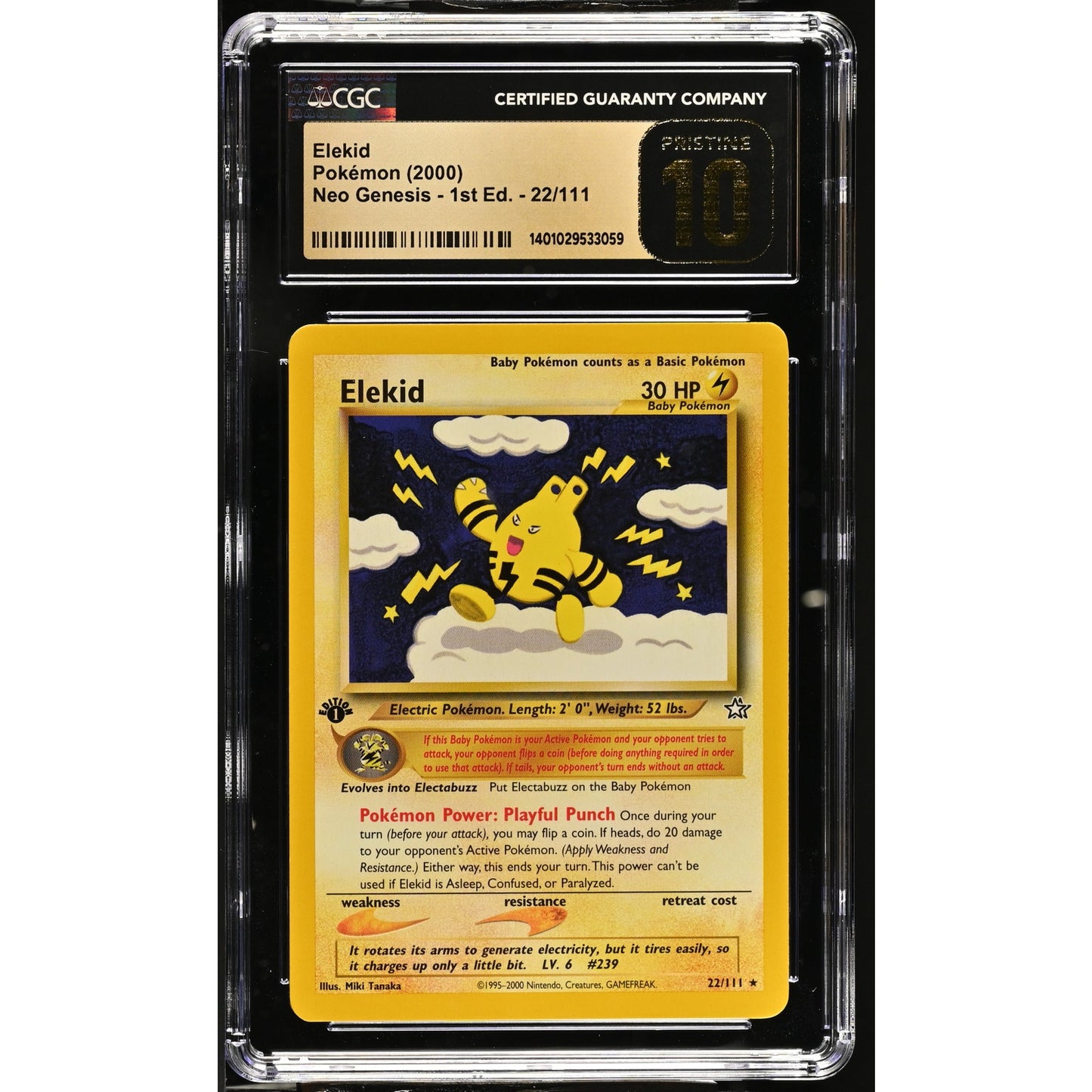 CGC 10 PRISTINE Elekid 1st Edition 22/111 Pokemon Neo Genesis Rare (PSA/BGS)