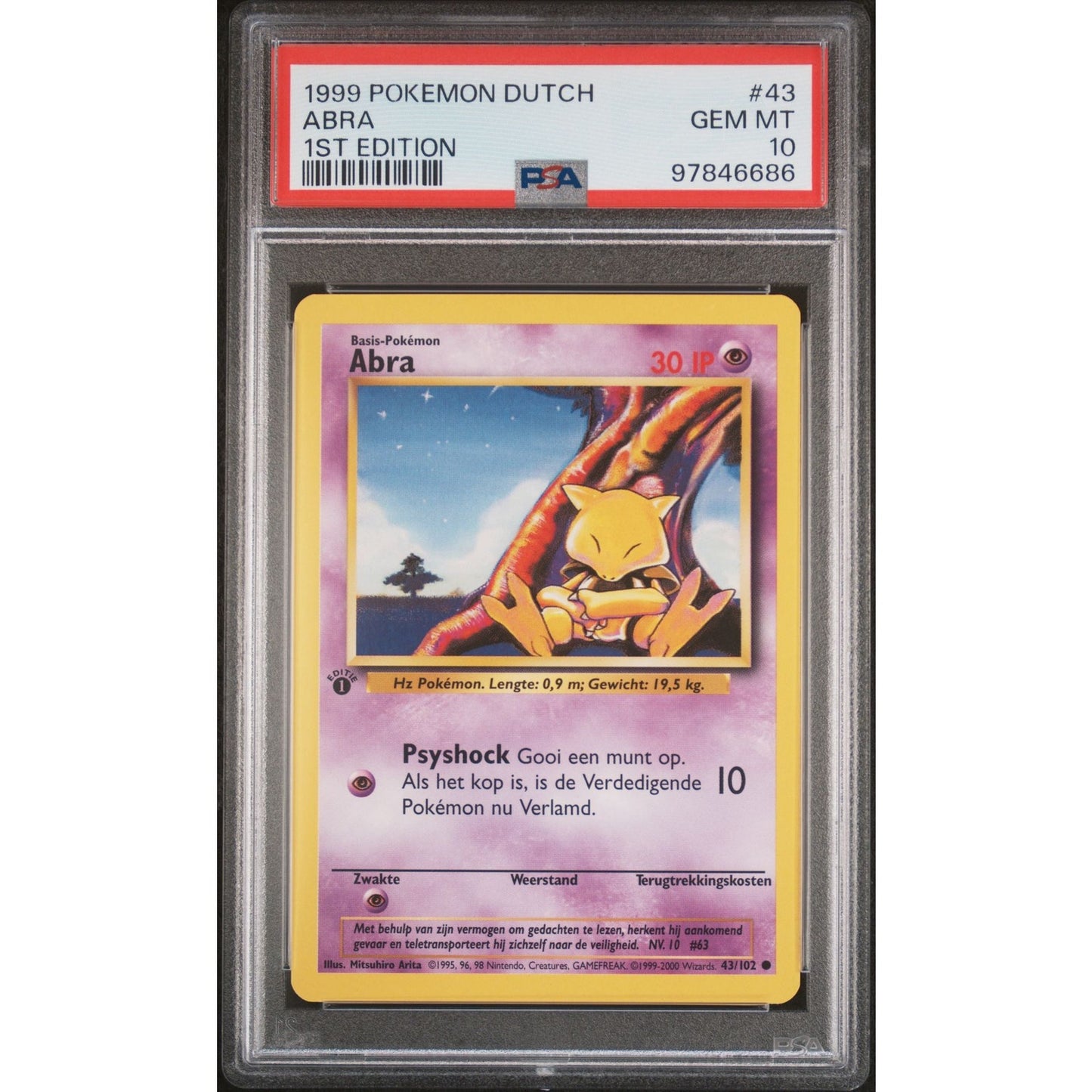 PSA 10 GEM MINT Abra 1st Edition 43/102 Pokemon Dutch Base Set (CGC/BGS) Low Pop