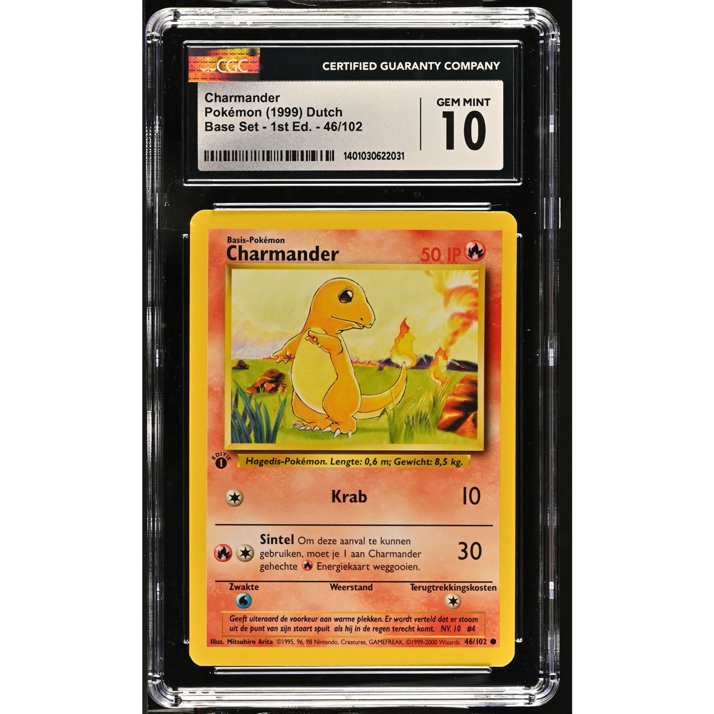 CGC 10 GEM MINT Charmander 1st Edition 46/102 Pokemon Dutch Base Set (PSA/BGS)