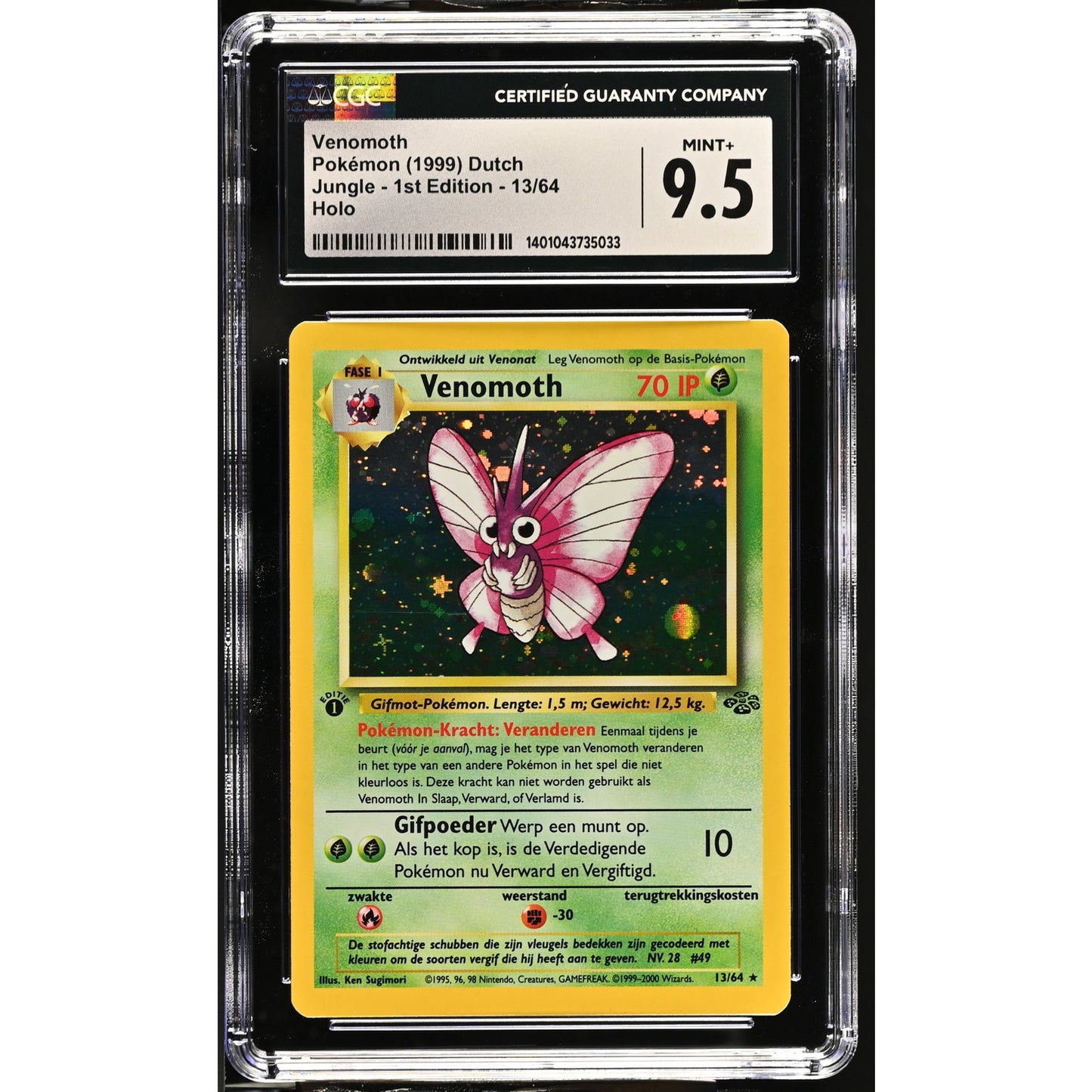 CGC 9.5 MINT+ Venomoth 1st Edition 13/64 Pokémon Dutch Jungle (PSA/BGS) Pop 1