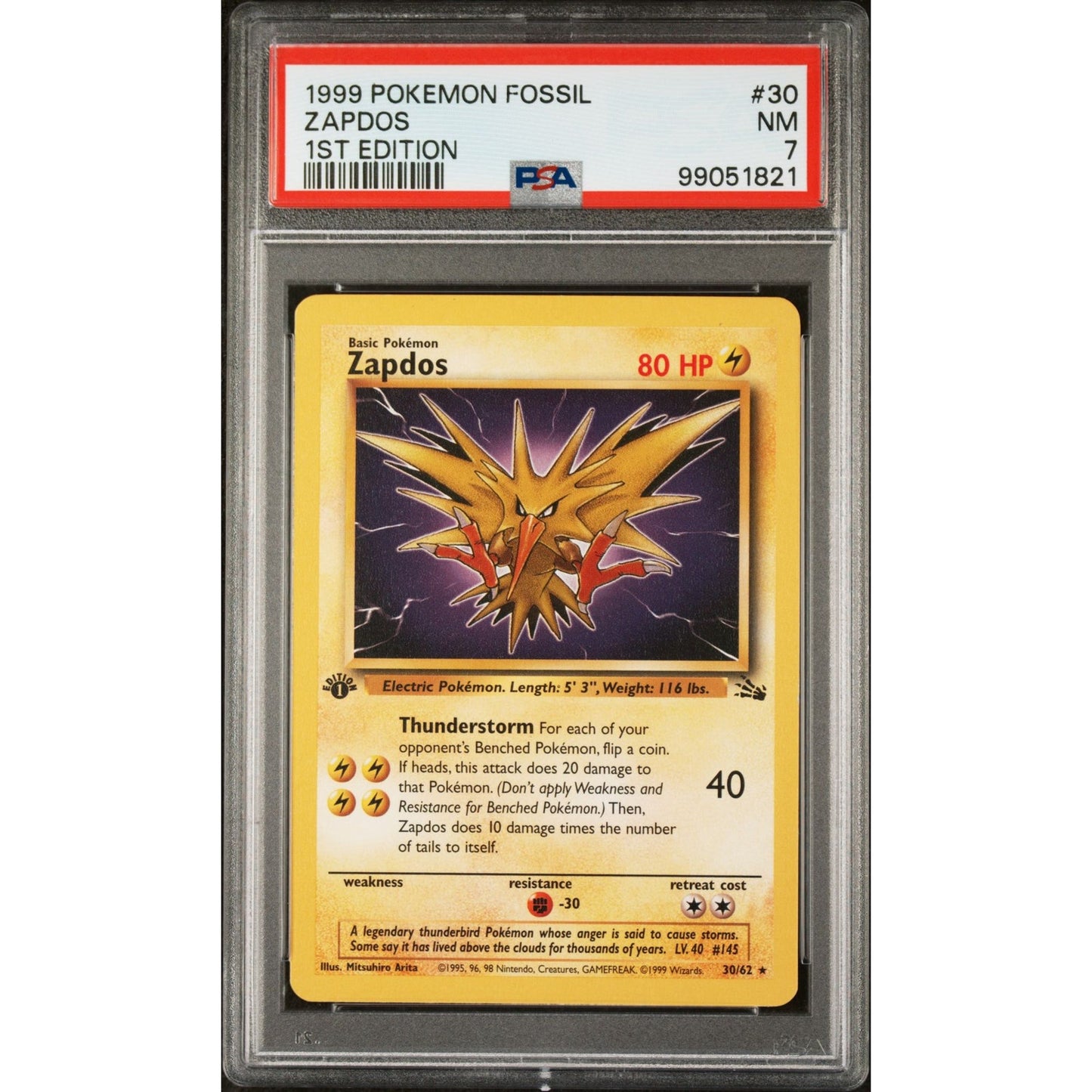 PSA 7 NEAR MINT Zapdos 1st Edition 30/64 Pokémon 1999 Fossil Non Holo (CGC/BGS)