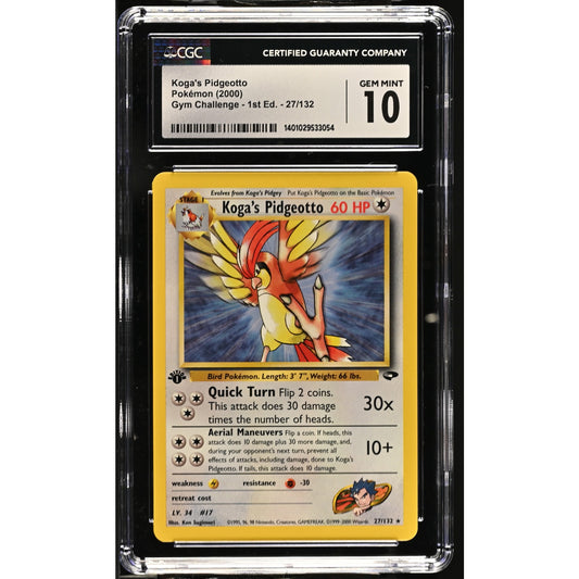 CGC 10 GEM MINT Koga's Pidgeotto 1st Edition 27/132 Gym Challenge Rare (PSA/BGS)