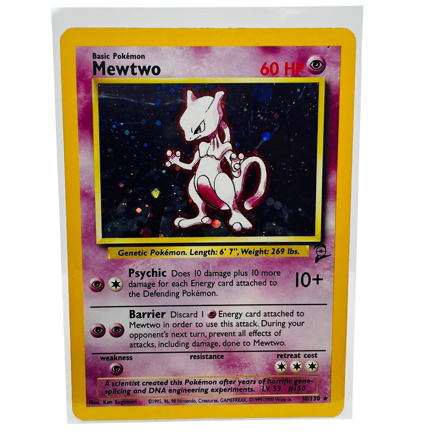 Pokémon Mewtwo 10/130 Base Set II 2 Pokemon 2000 Holo Foil Card DMG-PL