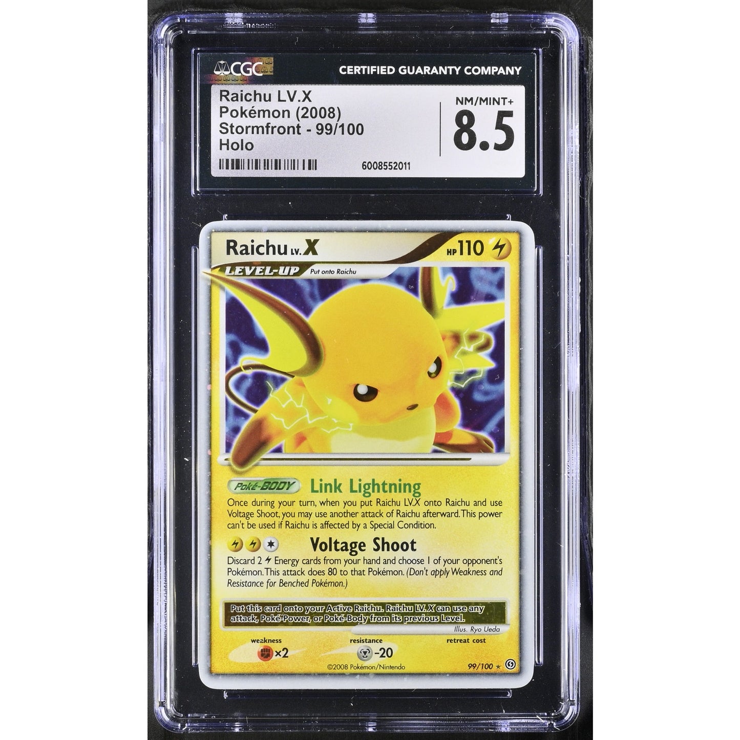 CGC 8.5 NM/MINT+ Raichu LV. X 99/100 Pokemon 2008 Stormfront Holo Card (PSA/BGS)