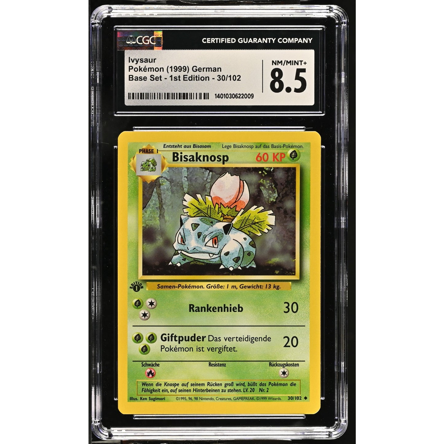 CGC 8.5 NM/MINT+ Ivysaur (Bisaknosp) 1st Edition 30/102 German Base Set(PSA/BGS)