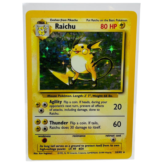 Pokémon Raichu 14/102 Base Set Unlimited Pokemon 1999 Holo Foil Card LP-EX