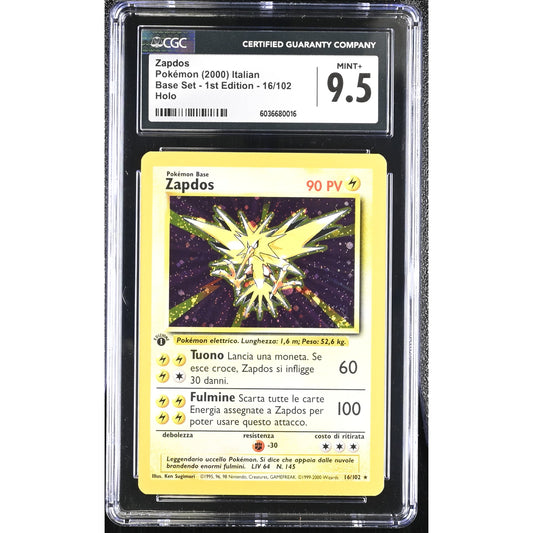 CGC 9 MINT Zapdos 1st Edition 16/102 Pokémon Italian Base Set Holo (PSA/BGS)