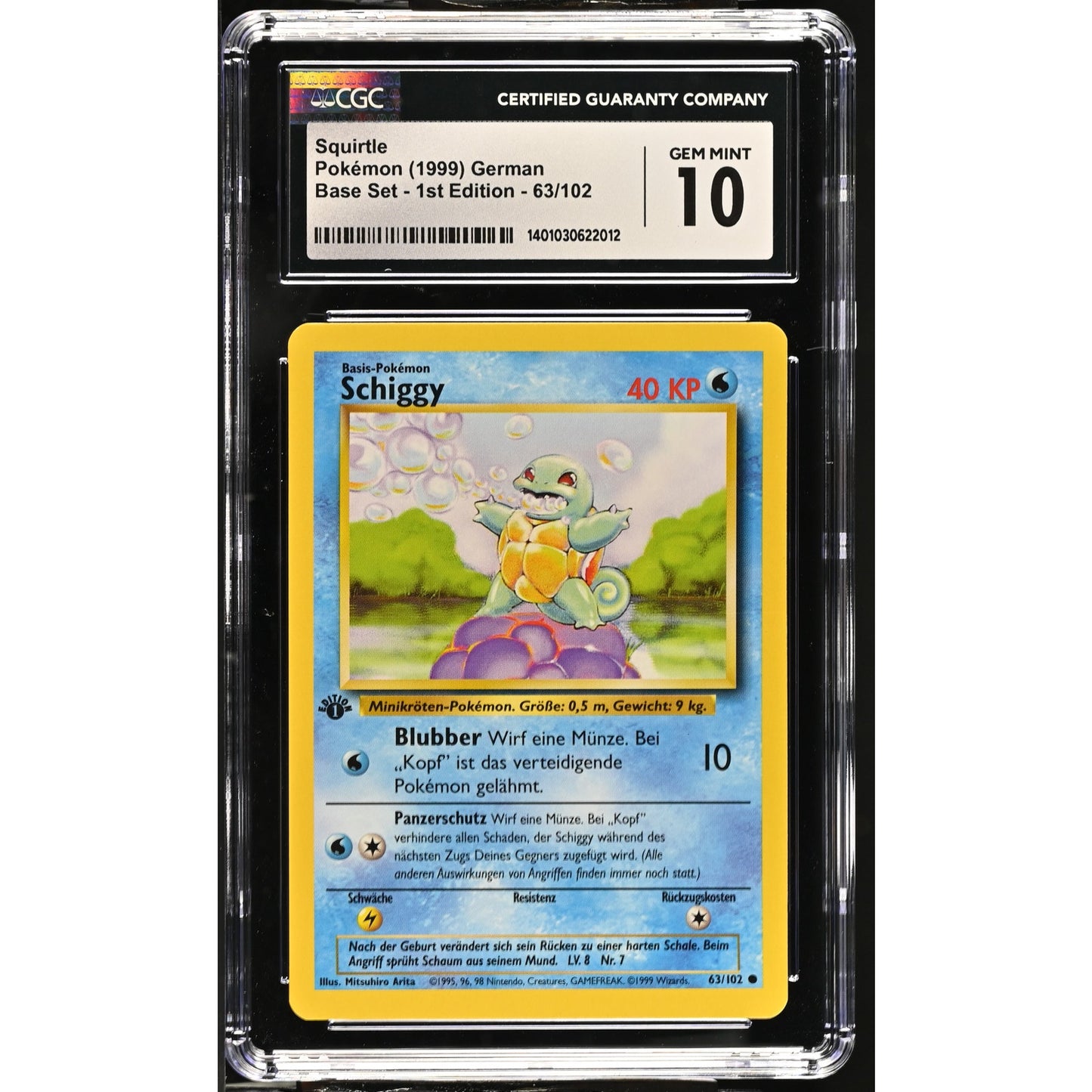 CGC 10 GEM MINT Squirtle (Shiggy) 1st Edition 63/102 German Base Set (PSA/BGS)