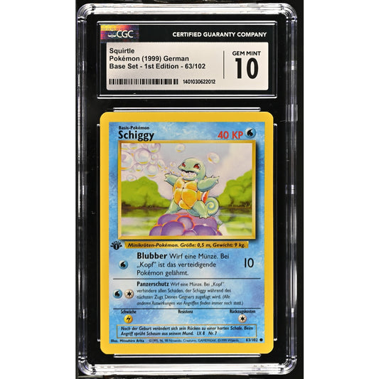 CGC 10 GEM MINT Squirtle (Shiggy) 1st Edition 63/102 German Base Set (PSA/BGS)