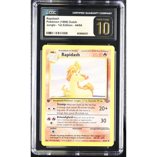 CGC 10 PRISTINE Rapidash 1st Edition 44/64 Pokemon Dutch Jungle (PSA/BGS) Pop 1