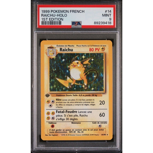 PSA 9 MINT Raichu 1st Edition 14/102 French Base Set Pokémon Holo (CGC/BGS)