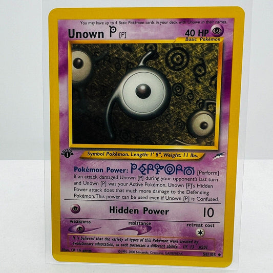 Pokémon Unown P 1st Edition 58/105 Neo Destiny WOTC Pokemon Uncommon Card NM-MT