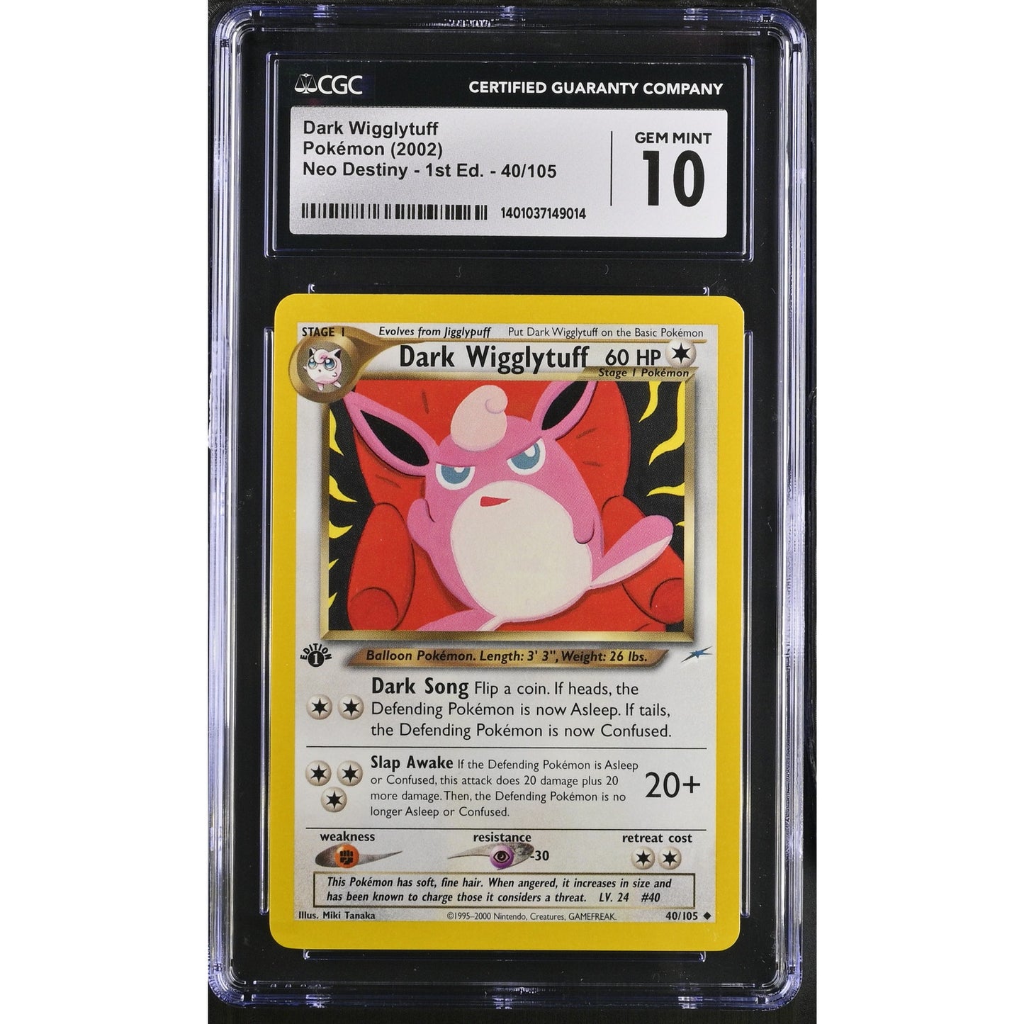 CGC 10 GEM MINT Dark Wigglytuff 1st Edition 40/105 Pokémon Neo Destiny (PSA/BGS)