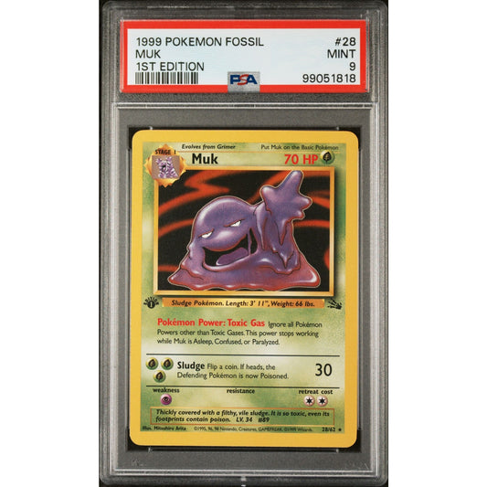 PSA 9 MINT Muk 1st Edition 28/64 Pokémon 1999 Fossil Non Holo (CGC/BGS)