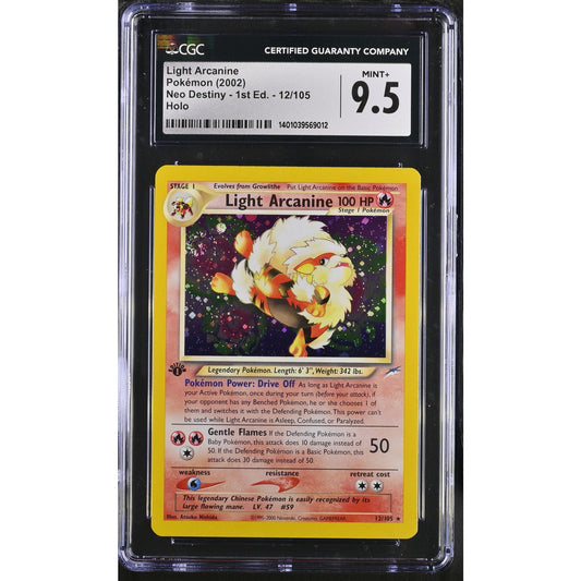 CGC 9.5 MINT+ Light Arcanine 1st Edition 12/105 Neo Destiny (PSA/BGS) Swirl